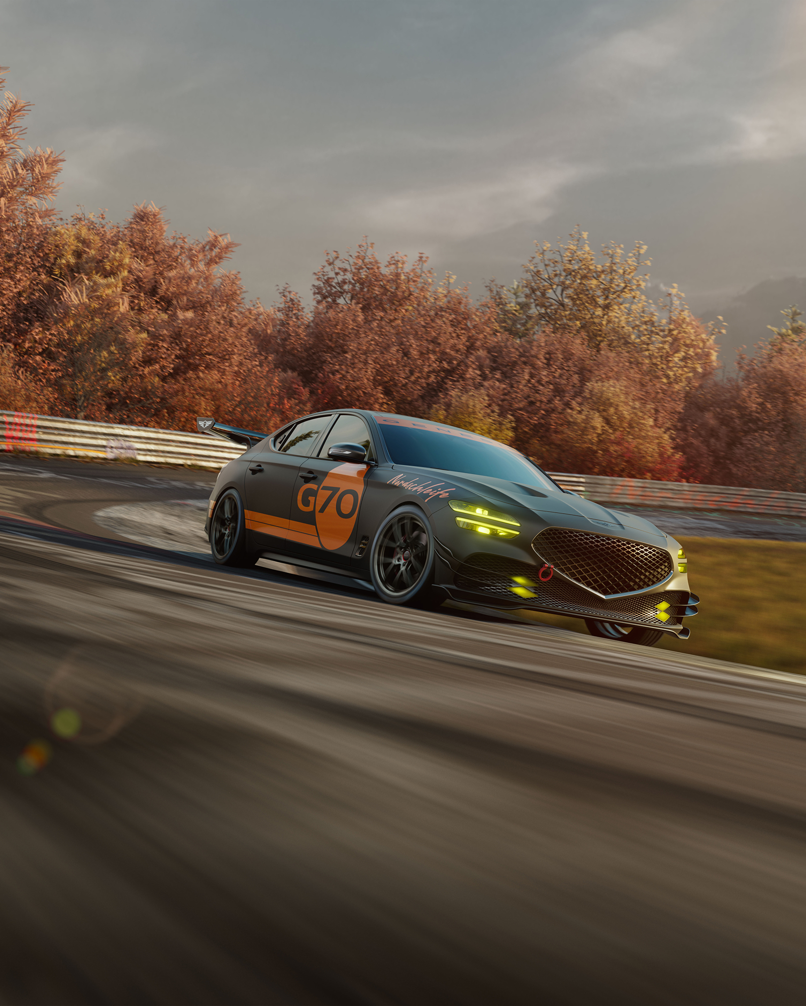 Vue latérale de la Track Day Special en train de tourner sur la piste.