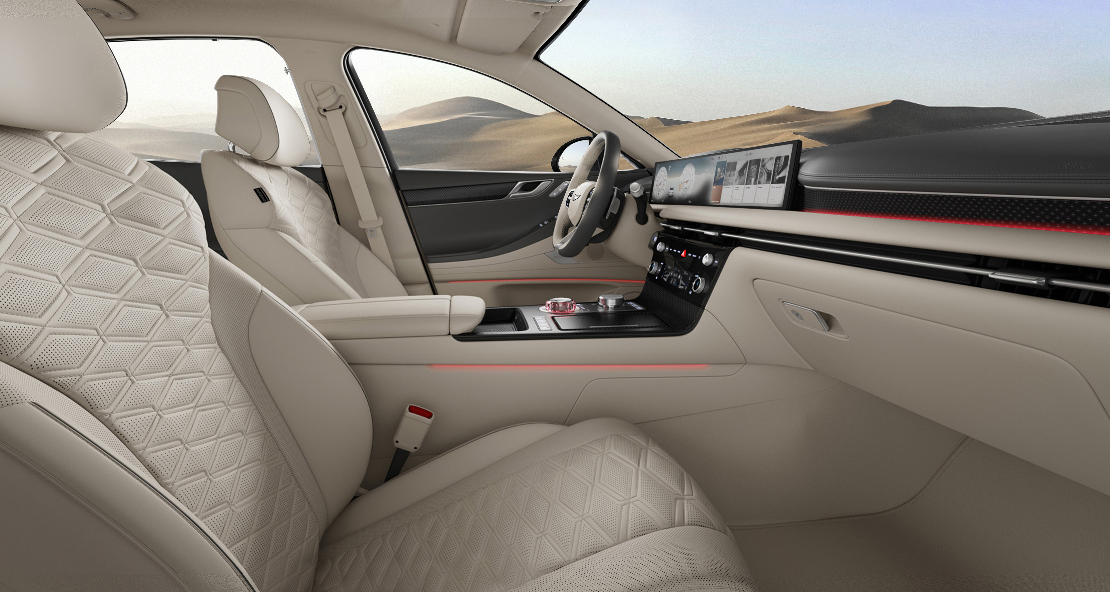   G80 interior in Ash Gray/Vanilla Beige Two-tone.