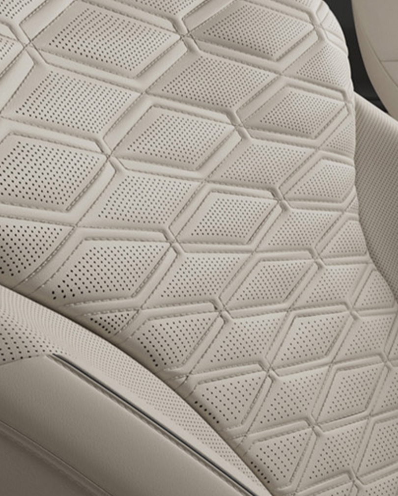 A close-up of the Prime Nappa Leather Seats inside G80.