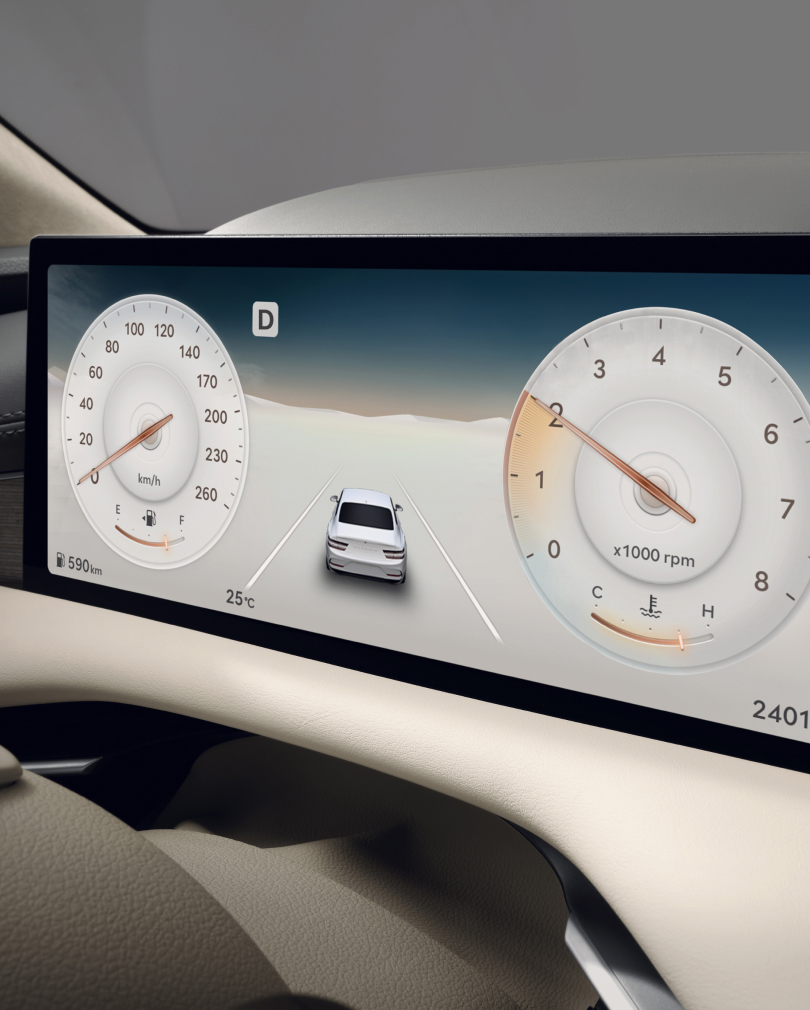 AR navigation provided on the 27-inch OLED display.