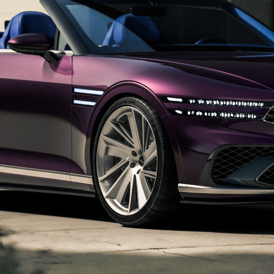 The 5-spoke wheels of the Genesis X Gran Convertible are shown zoomed in.