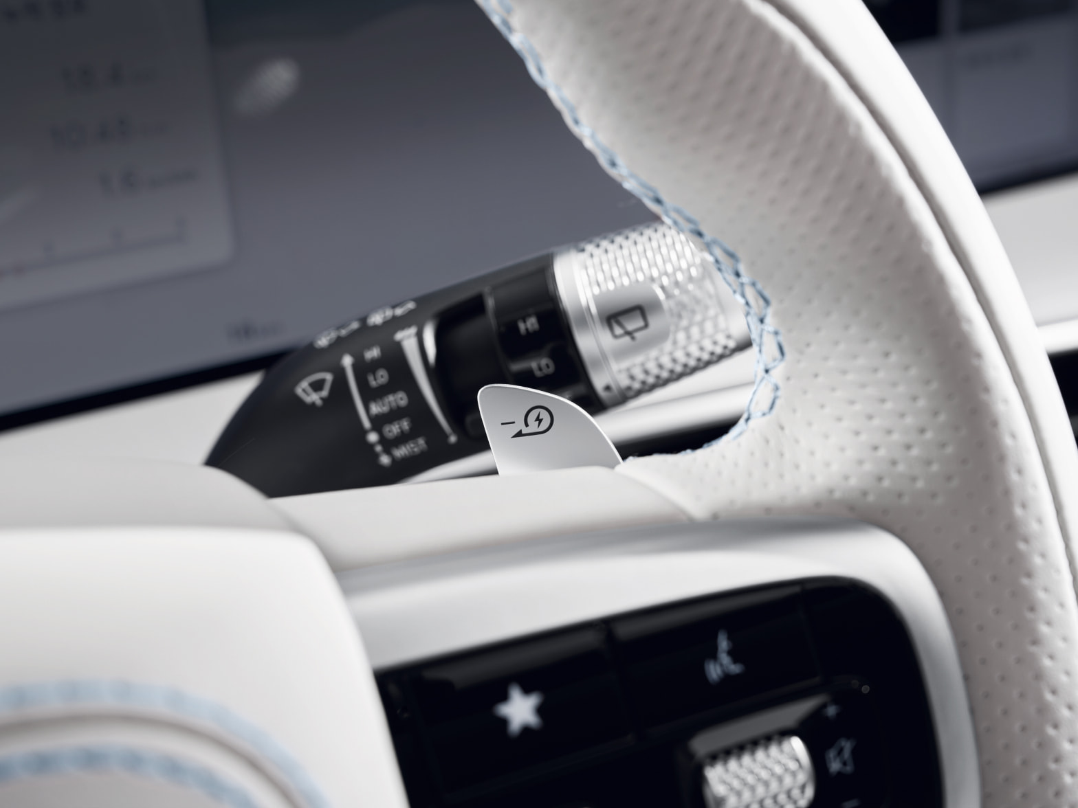 A close-up view of the Regenerative Braking Control Paddle Shift on the right of the steering wheel.