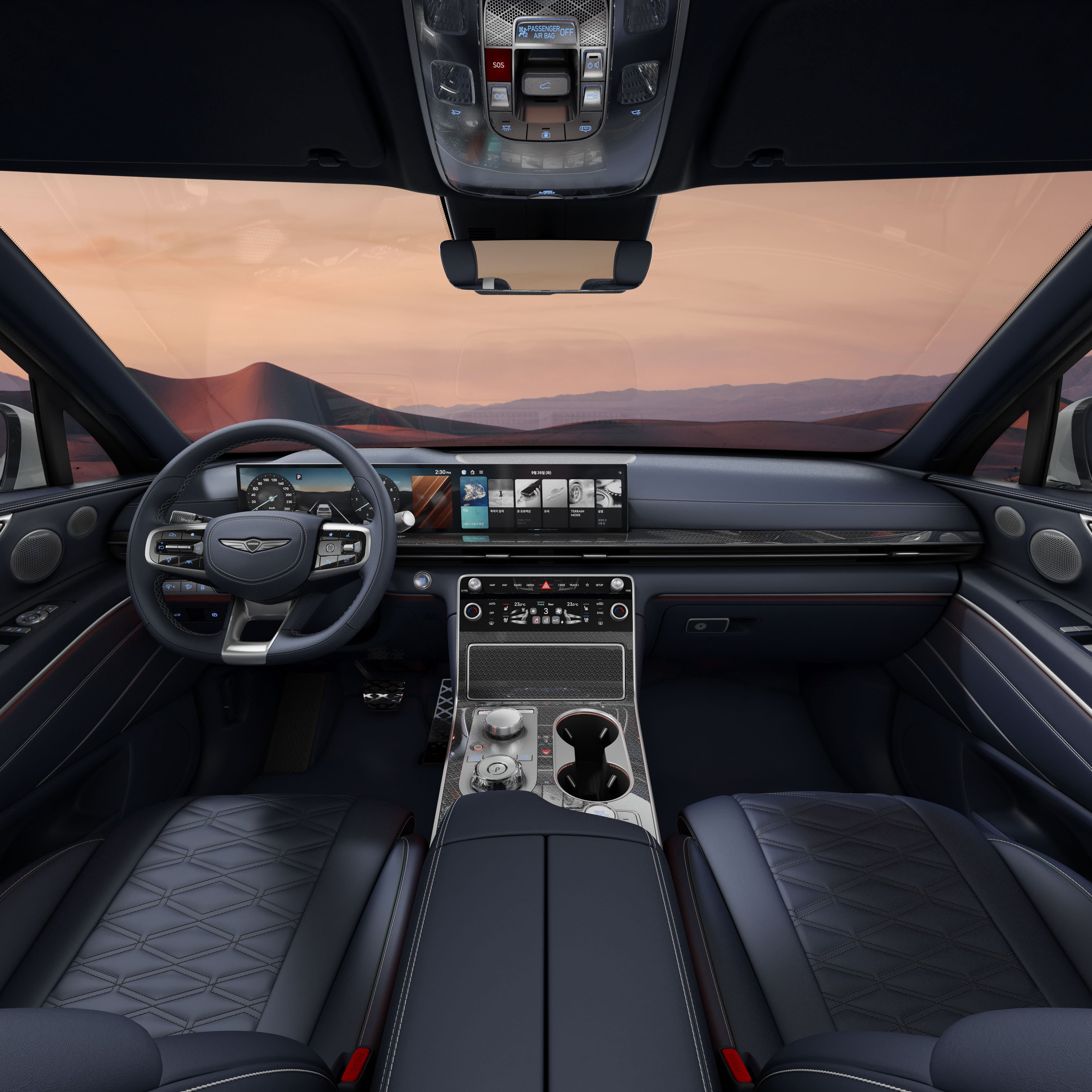 The Ultramarine Blue Mono-tone GV80 Coupe interior.