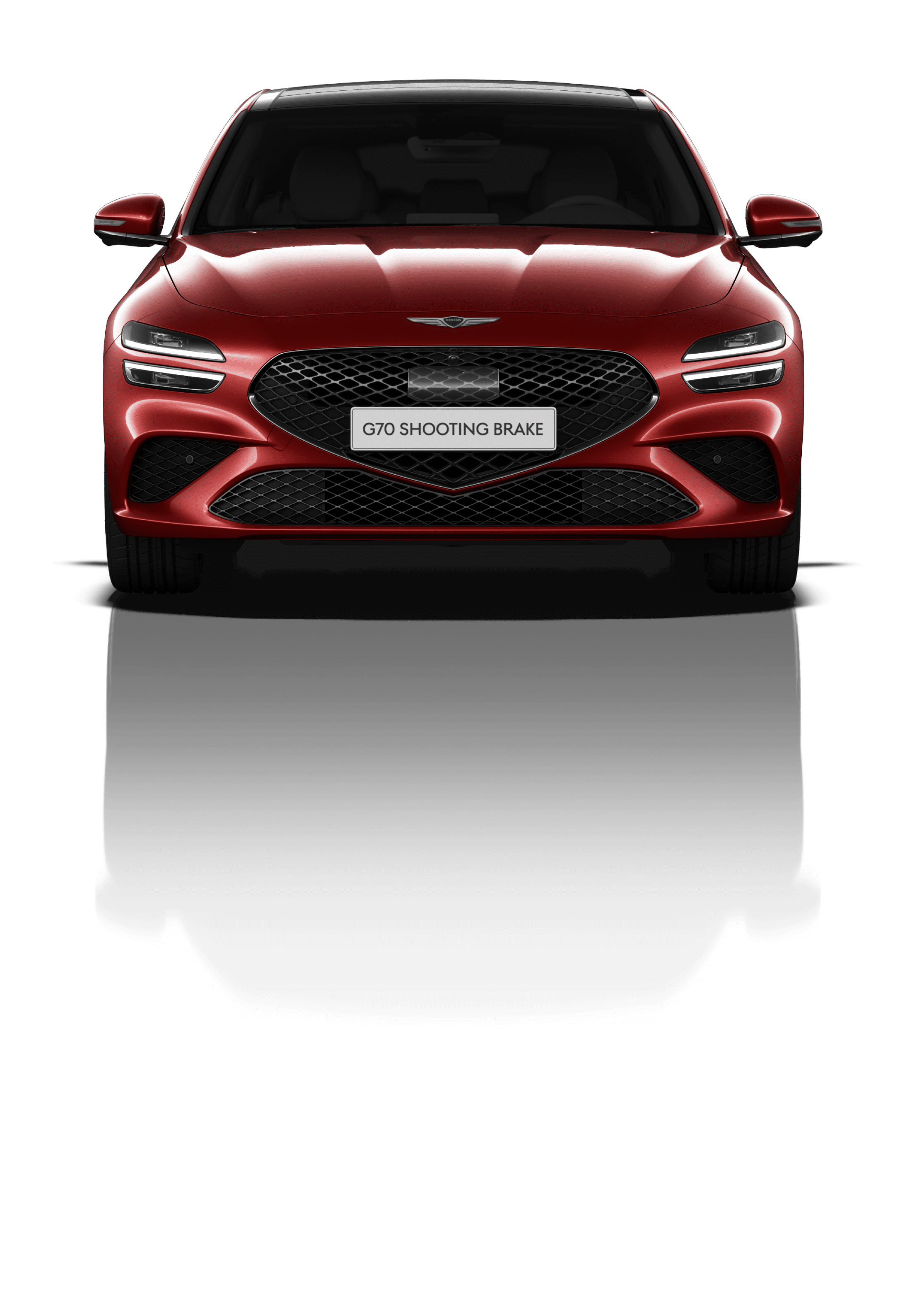 The front of the G70 Shooting Brake Sport model in Cavendish Red.