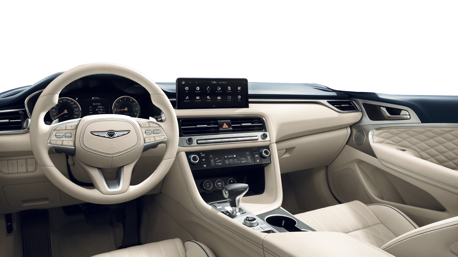 The G70's interior in Forest Blue/Vanilla Beige Two-tone