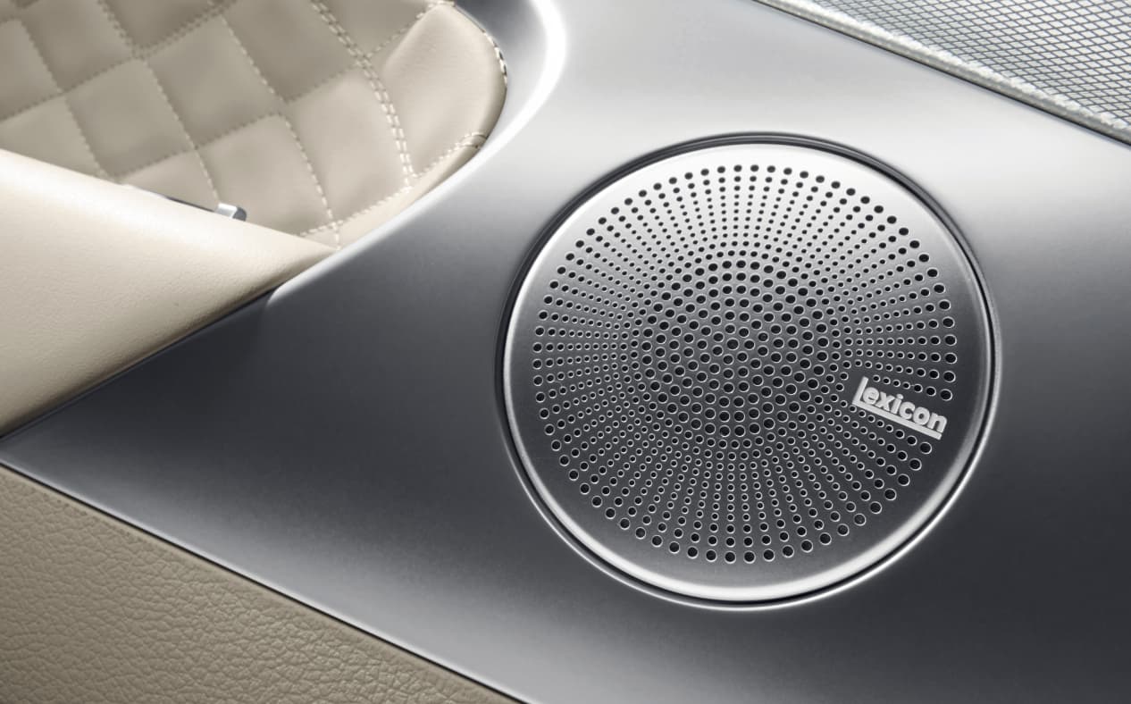 A close-up of the speaker with the Lexicon logo.