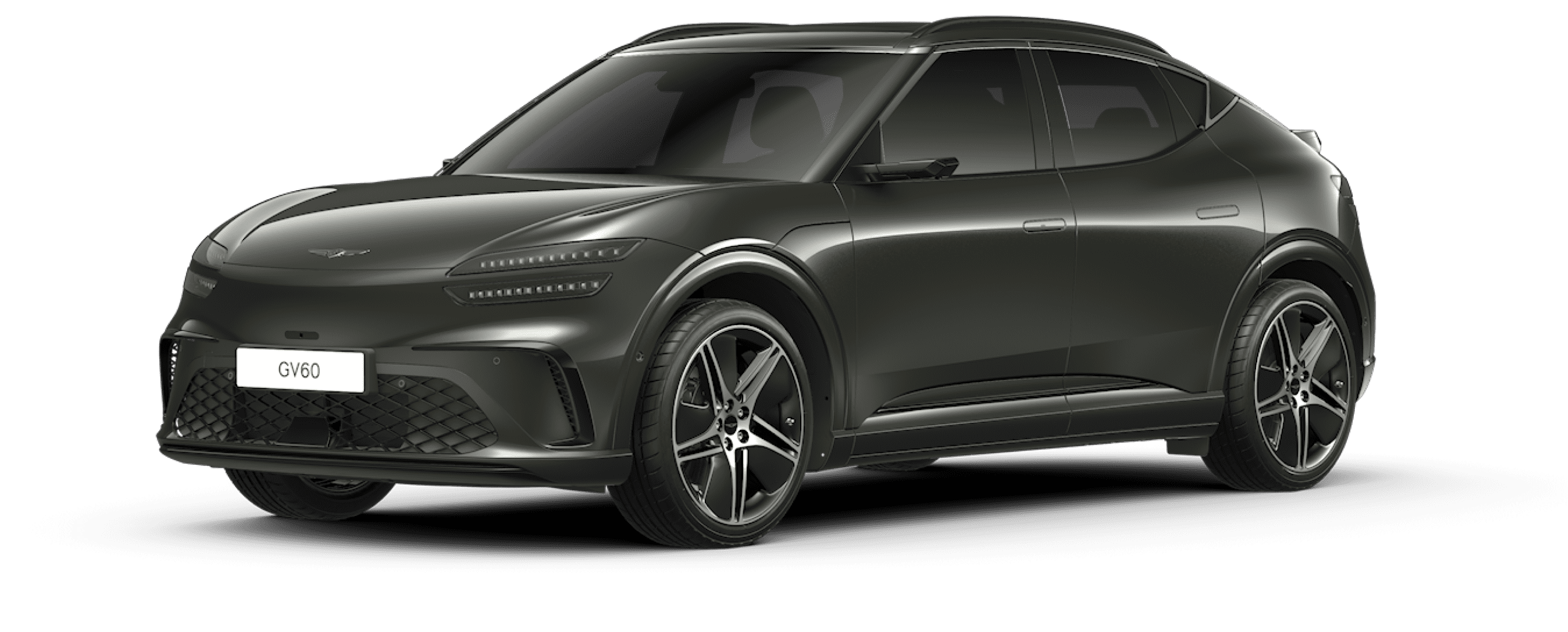 An image of the GV60's exterior design featuring the glossy Storr Green color.