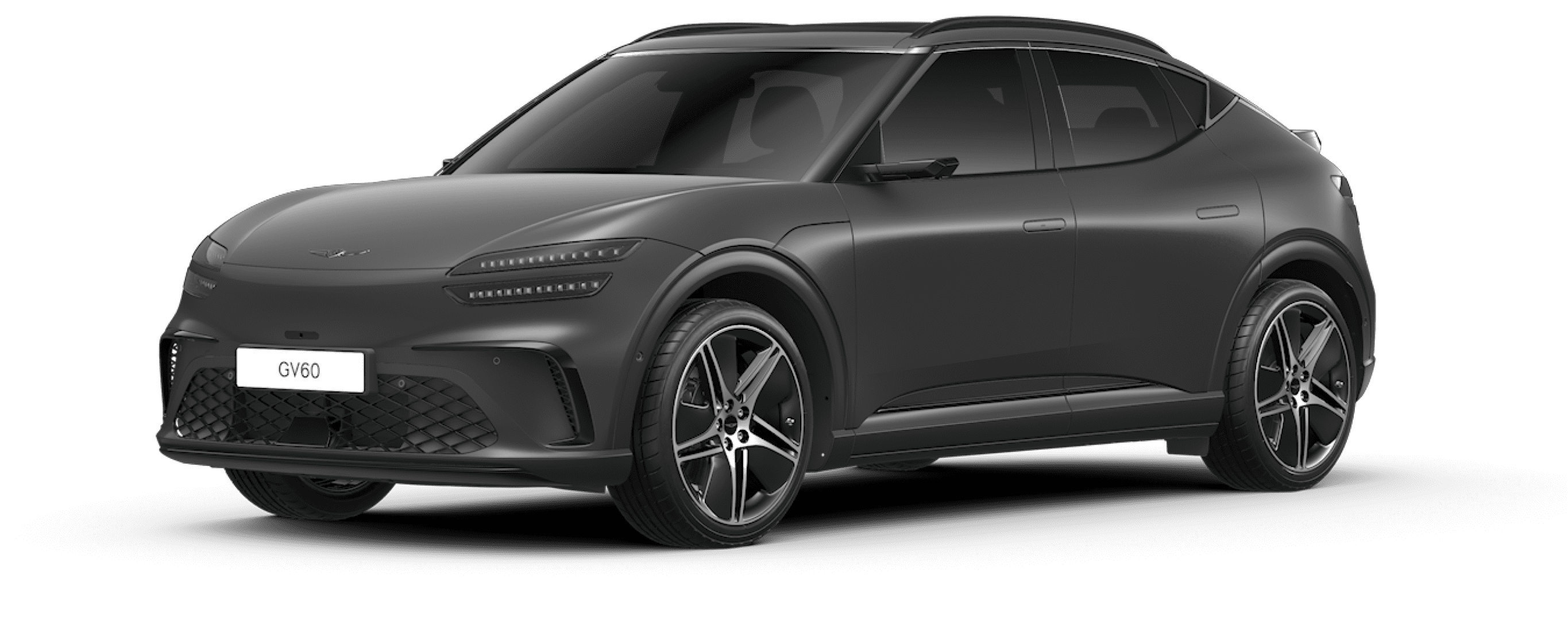 An image of the GV60's exterior design featuring the matte Makalu Grey color.