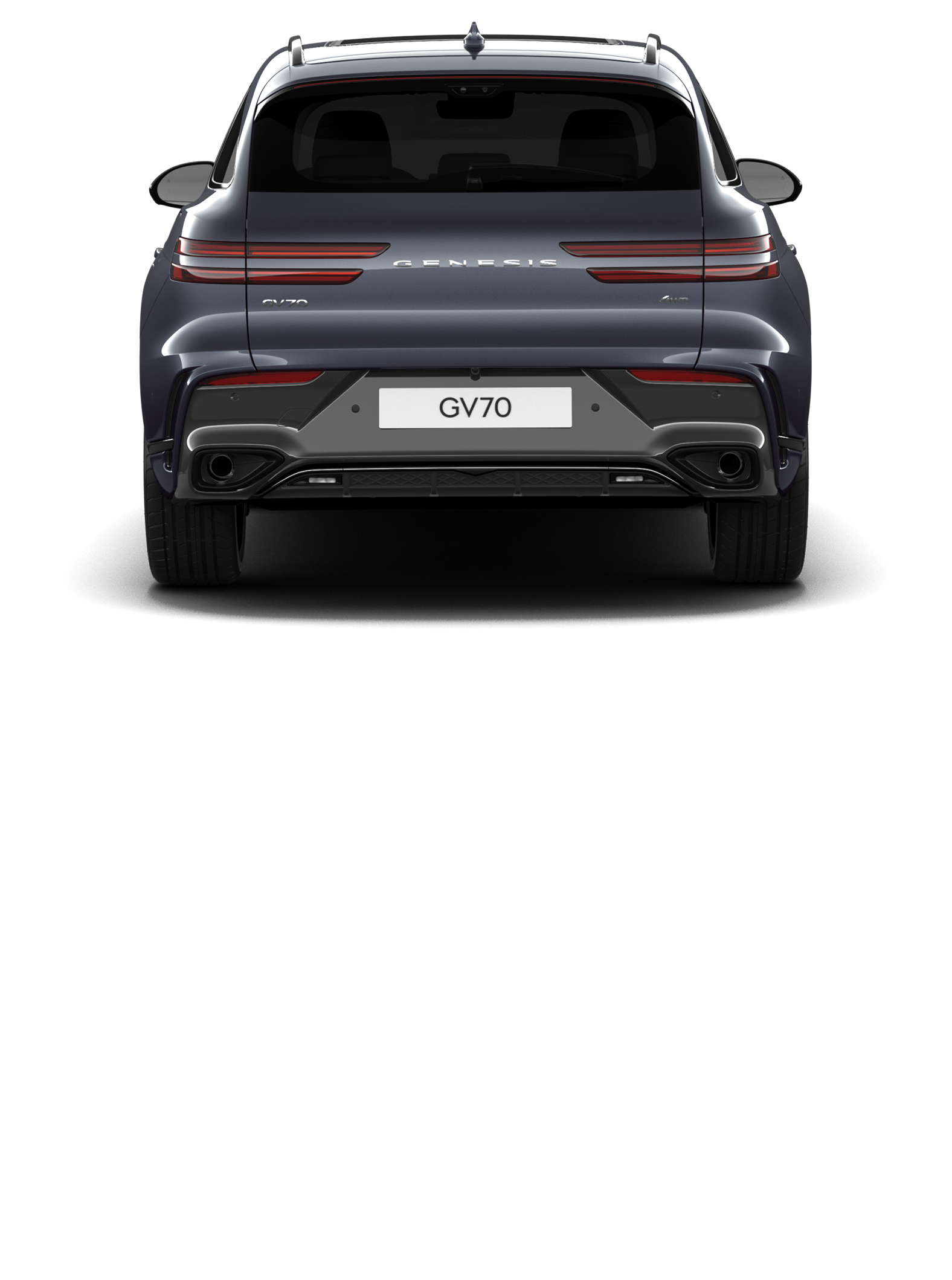 You can see the rear of a Ceres Blue GV70 with the Sports Package.