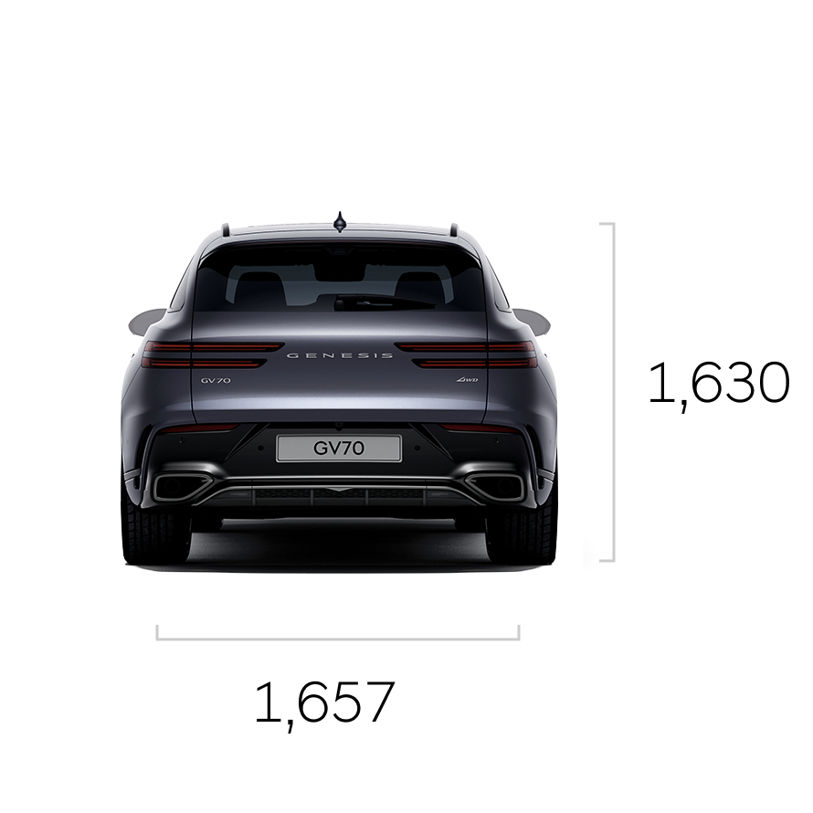The GV70 Standard Model in Vik Black is shown from the front, side, and rear.