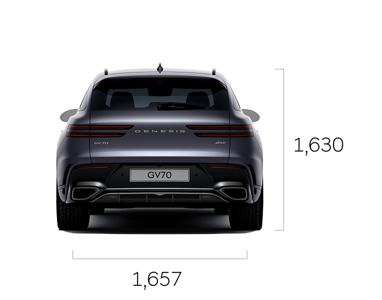 The GV70 Standard Model in Vik Black is shown from the front, side, and rear.