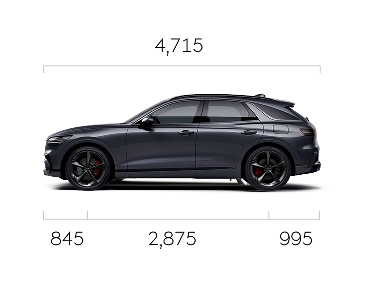 The GV70 Standard Model in Vik Black is shown from the front, side, and rear.